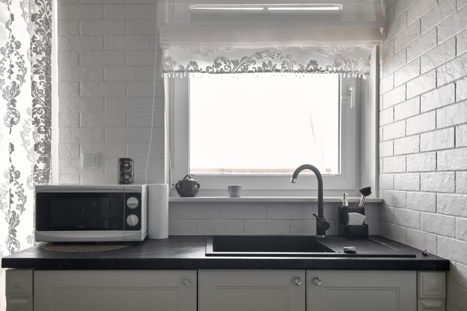 Kitchen or kitchenette, stove