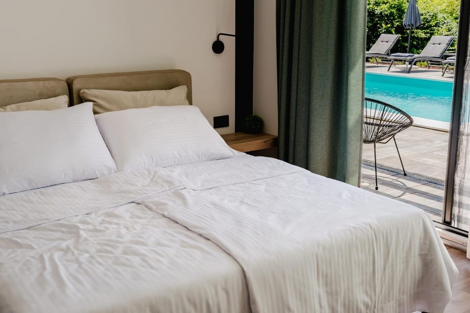 Patio, Bed, View (from property/room), Bedroom, Pool view, Swimming pool