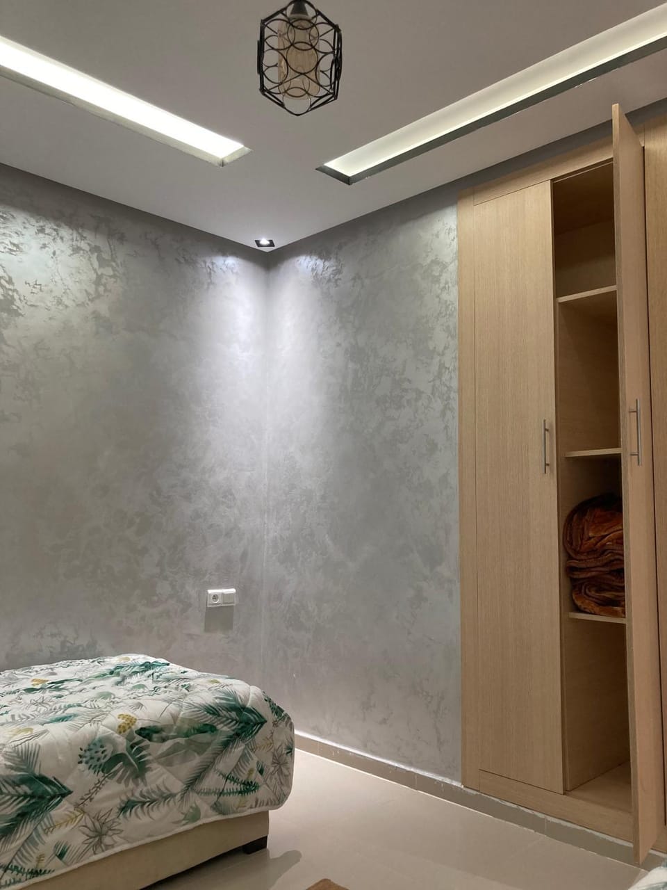 Bed, wardrobe