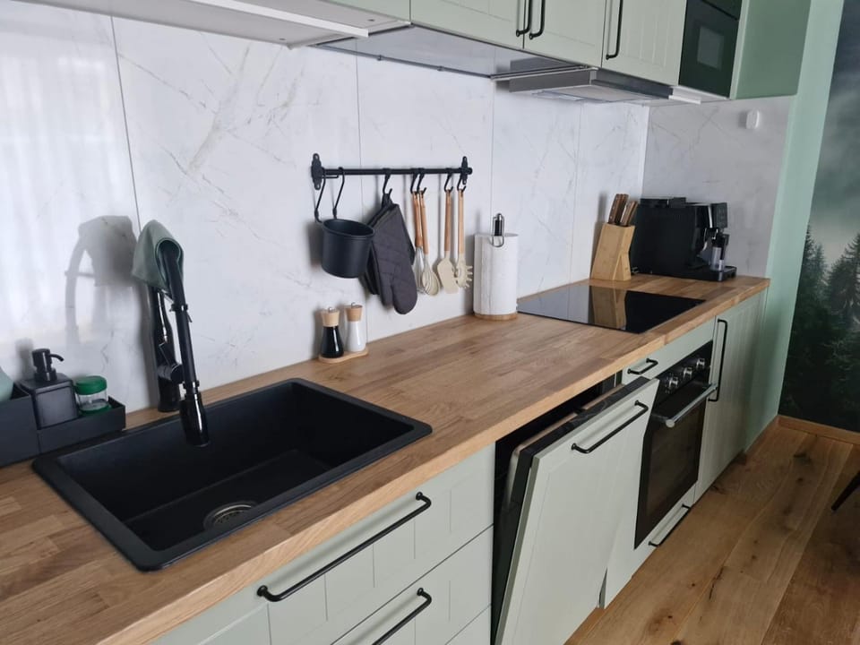 Kitchen or kitchenette, stove