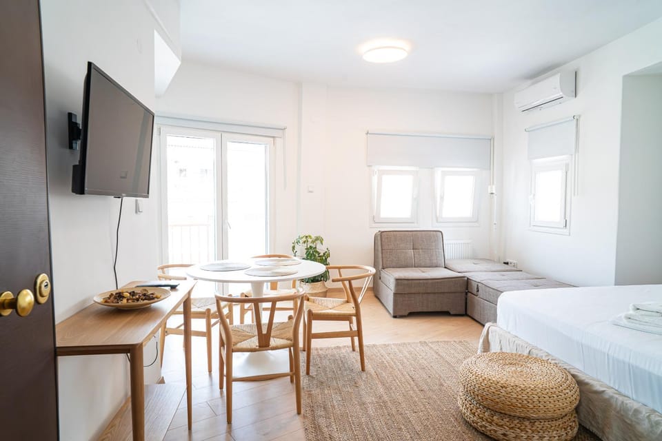 Bed, Day, TV and multimedia, Living room, Photo of the whole room, Decorative detail, Seating area, Dining area, Bedroom, air conditioner