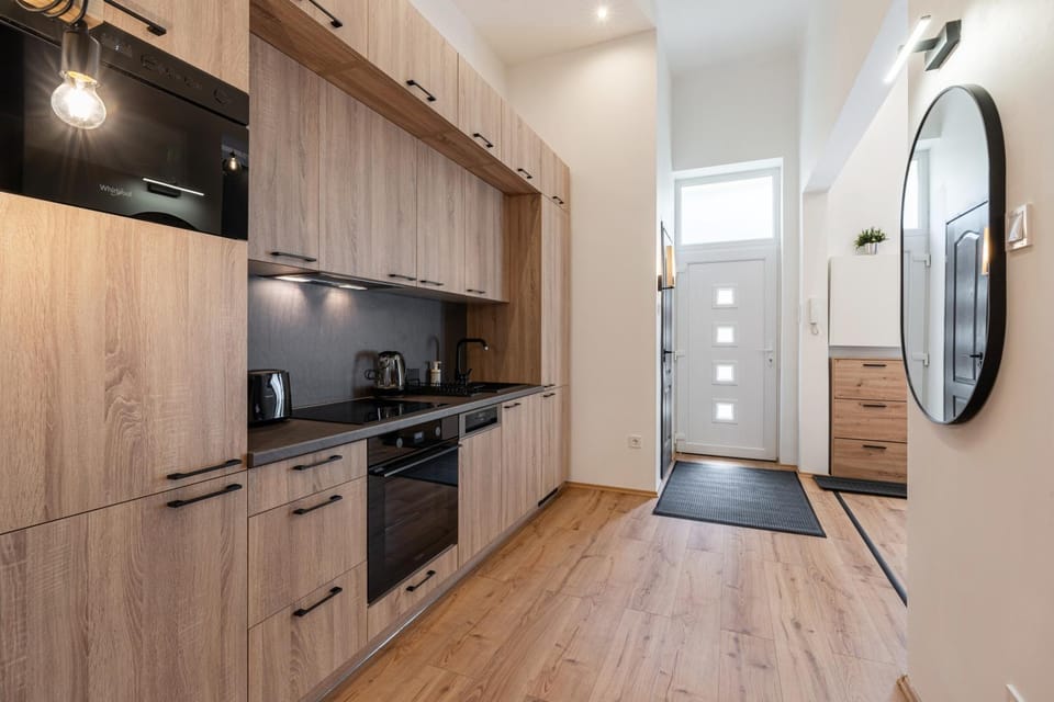Kitchen or kitchenette, dishwasher, oven, stove