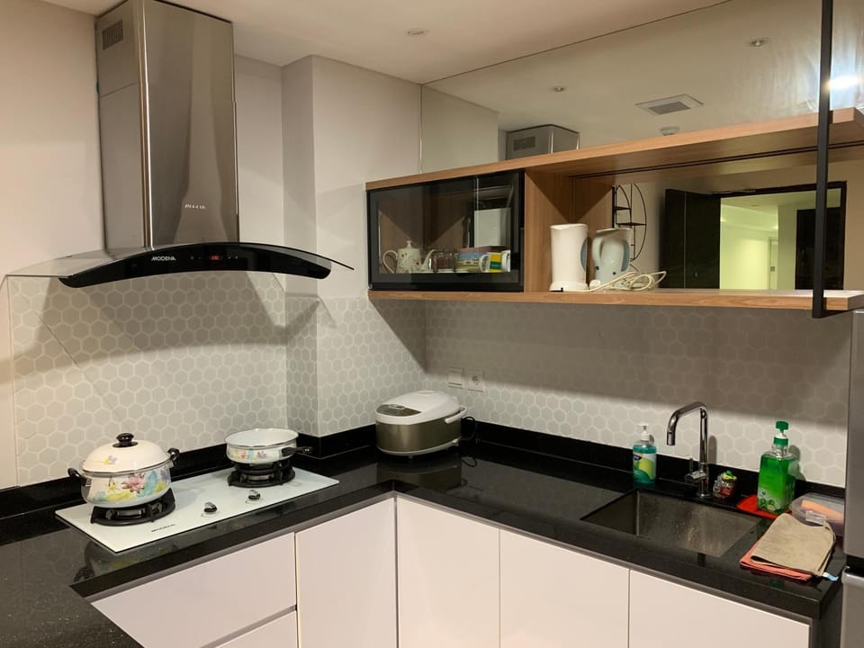 Kitchen or kitchenette, stove