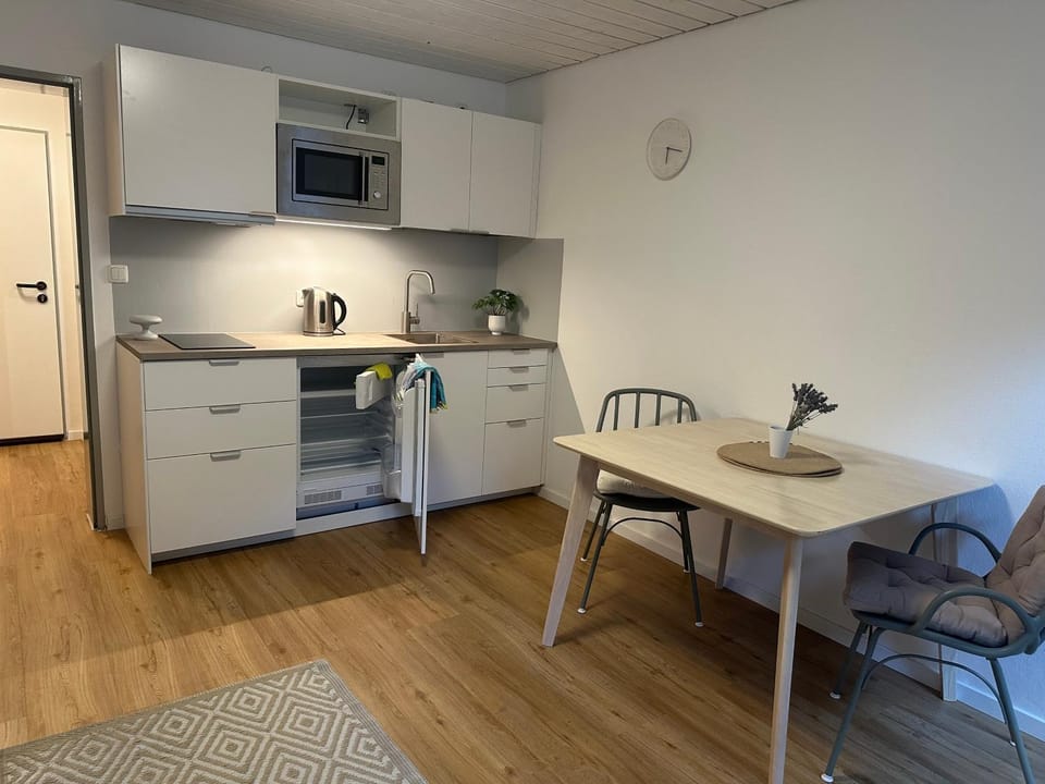 Kitchen or kitchenette, stove