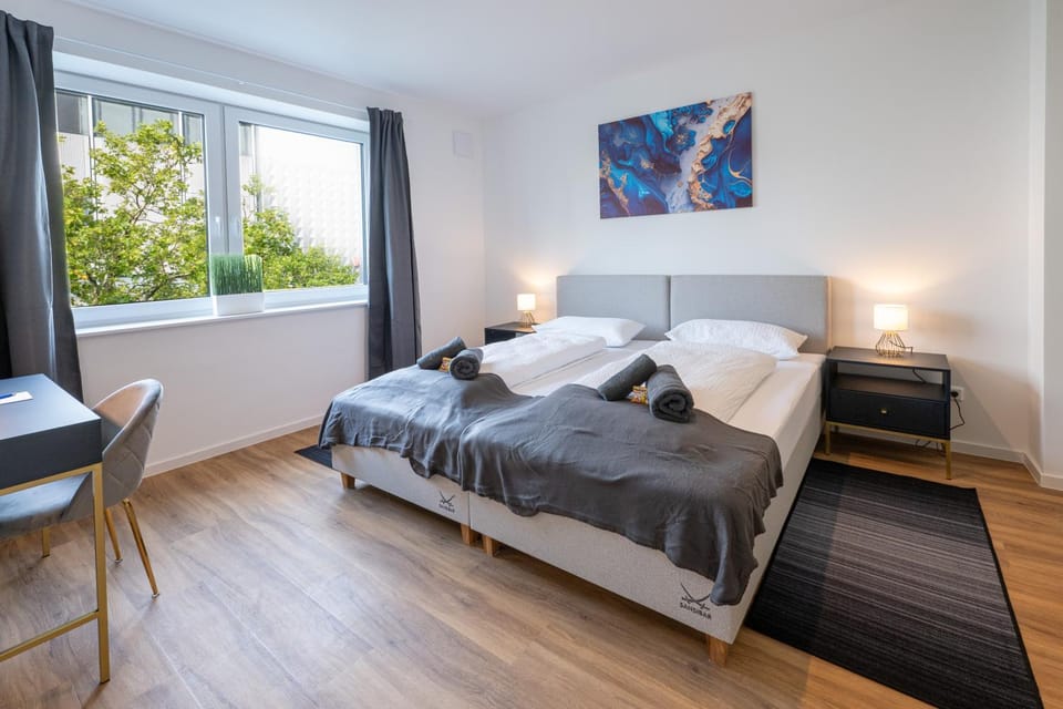 Bed, View (from property/room), Bedroom, City view, cot, heating, internet, internet, soundproof, towels