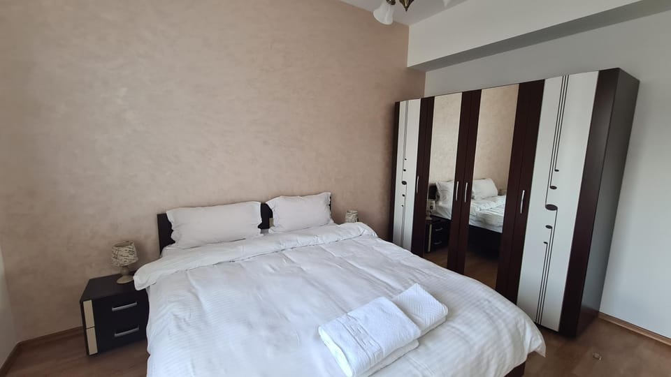 Bed, wardrobe