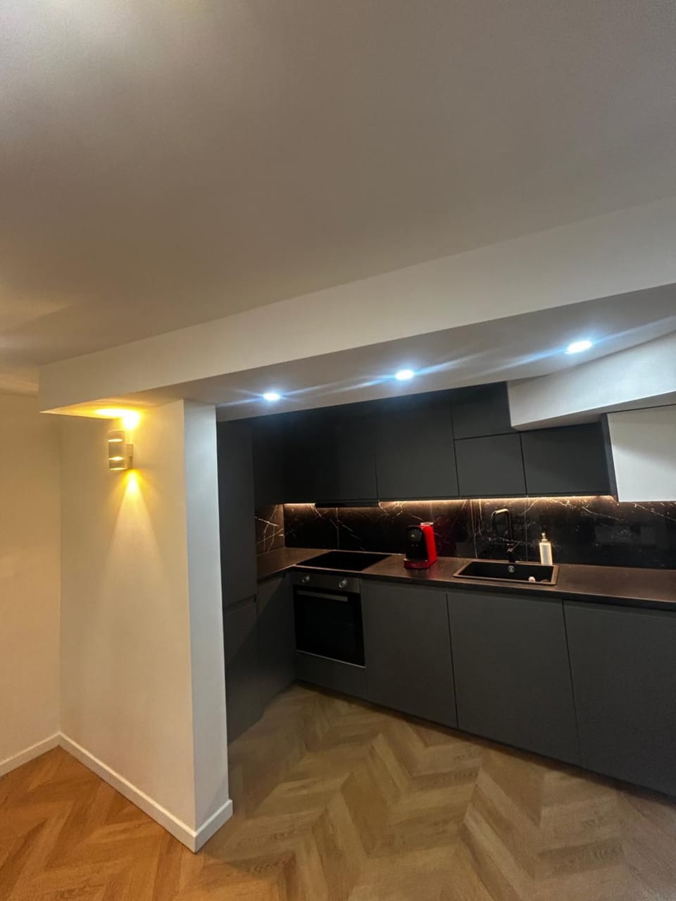 Kitchen or kitchenette, stove