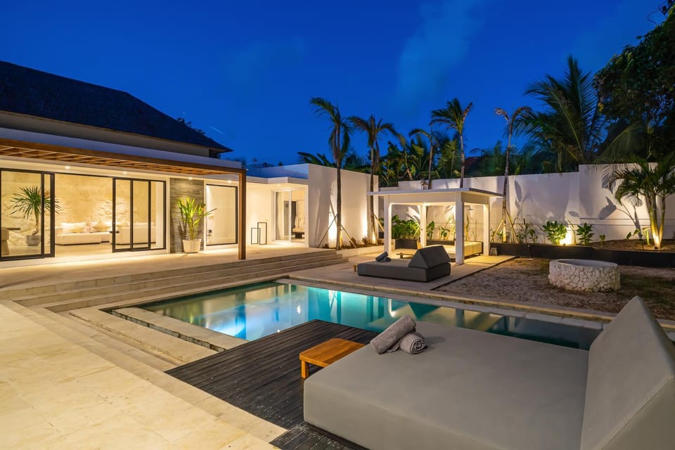 Property building, Night, Swimming pool