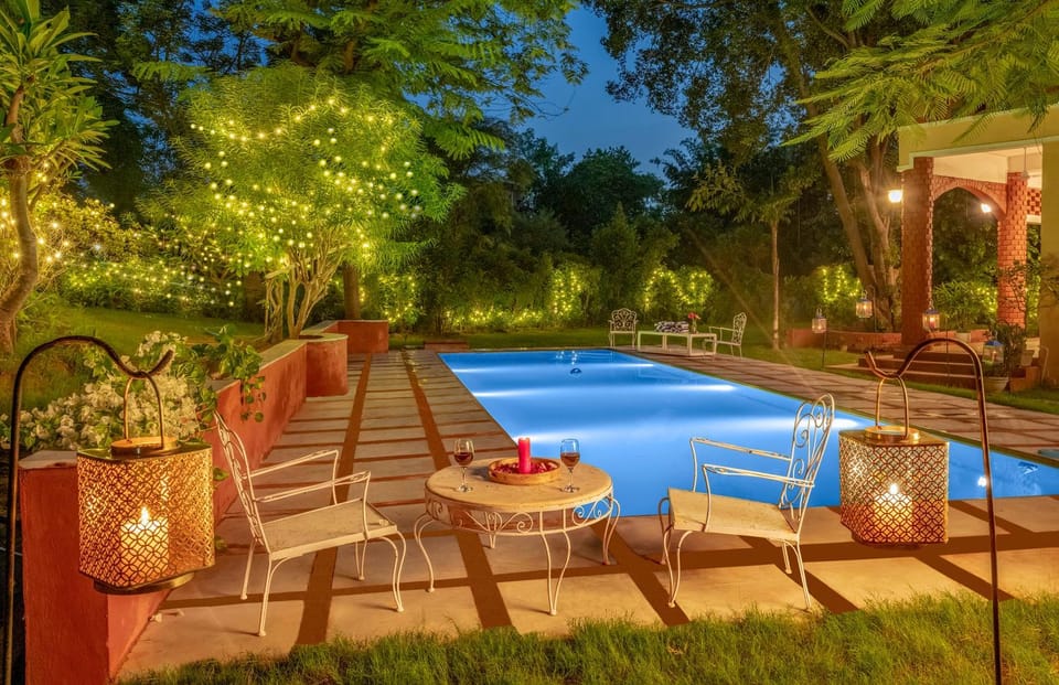 Night, Garden view, Swimming pool
