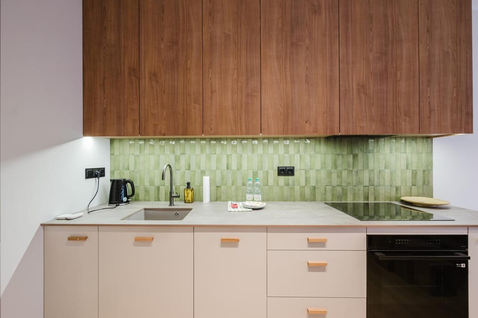 Kitchen or kitchenette, stove