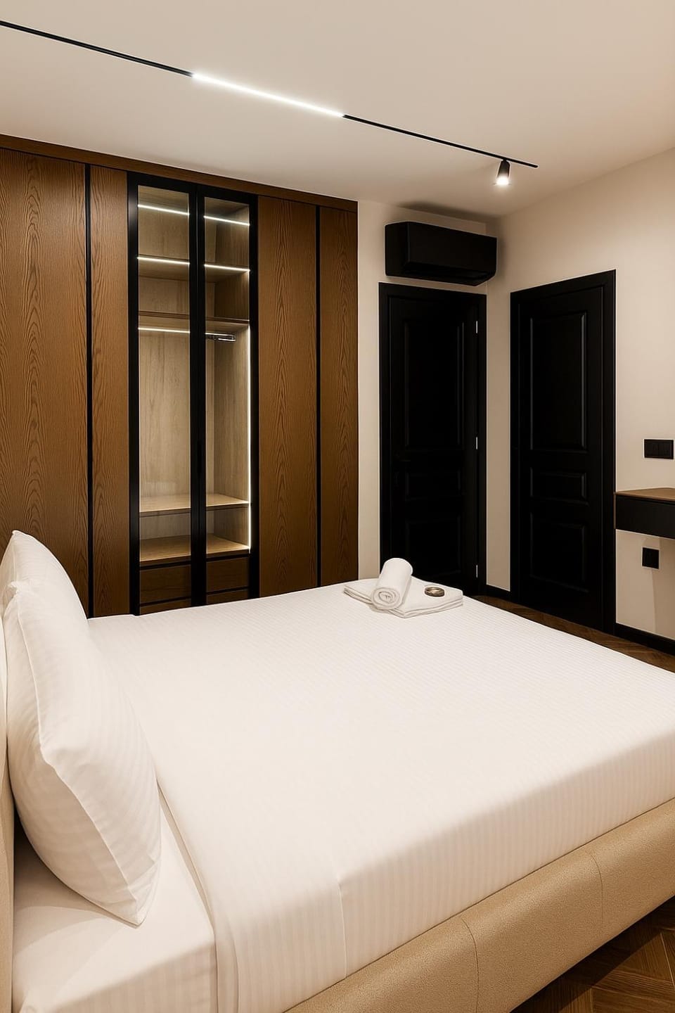 Bed, wardrobe, air conditioner