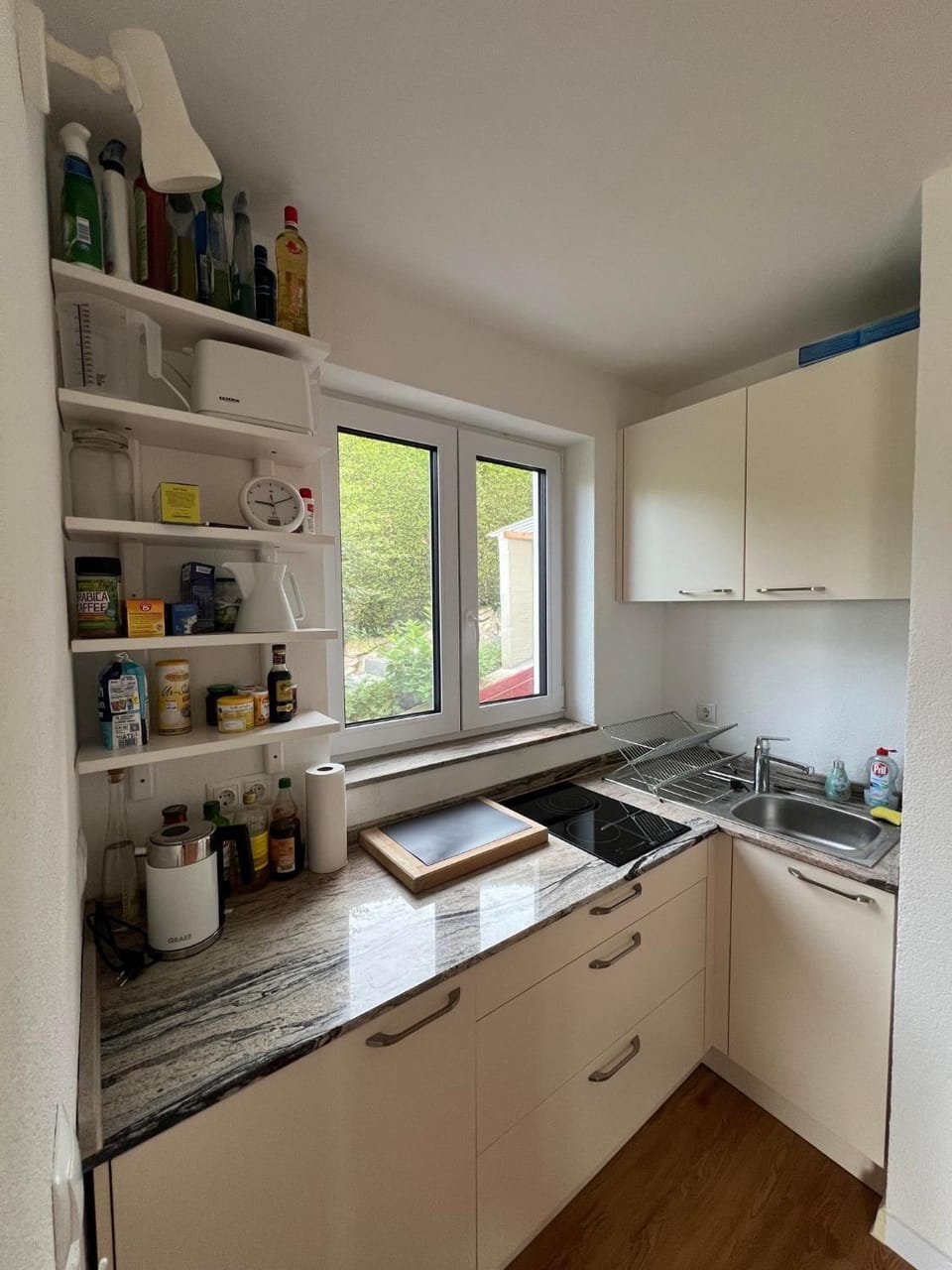 Kitchen or kitchenette, stove