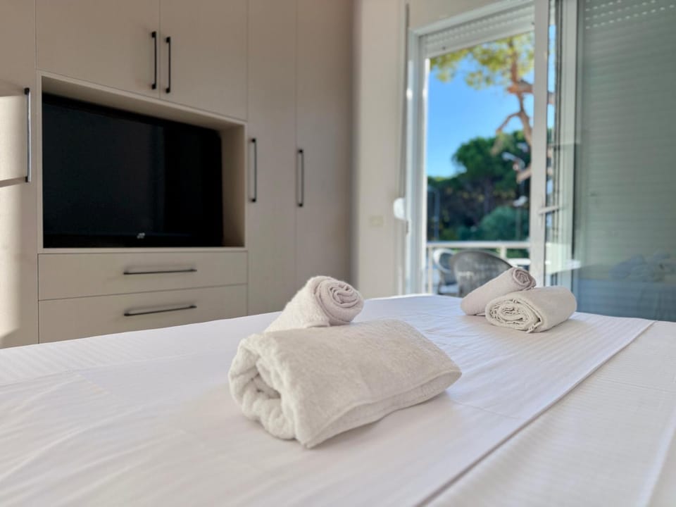 Bed, TV and multimedia, towels