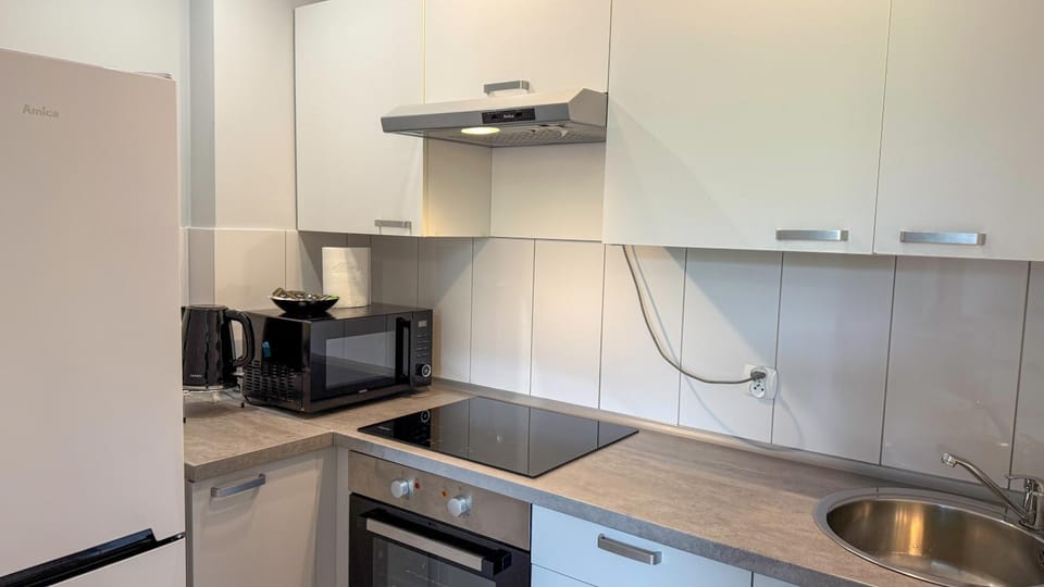 Kitchen or kitchenette, stove