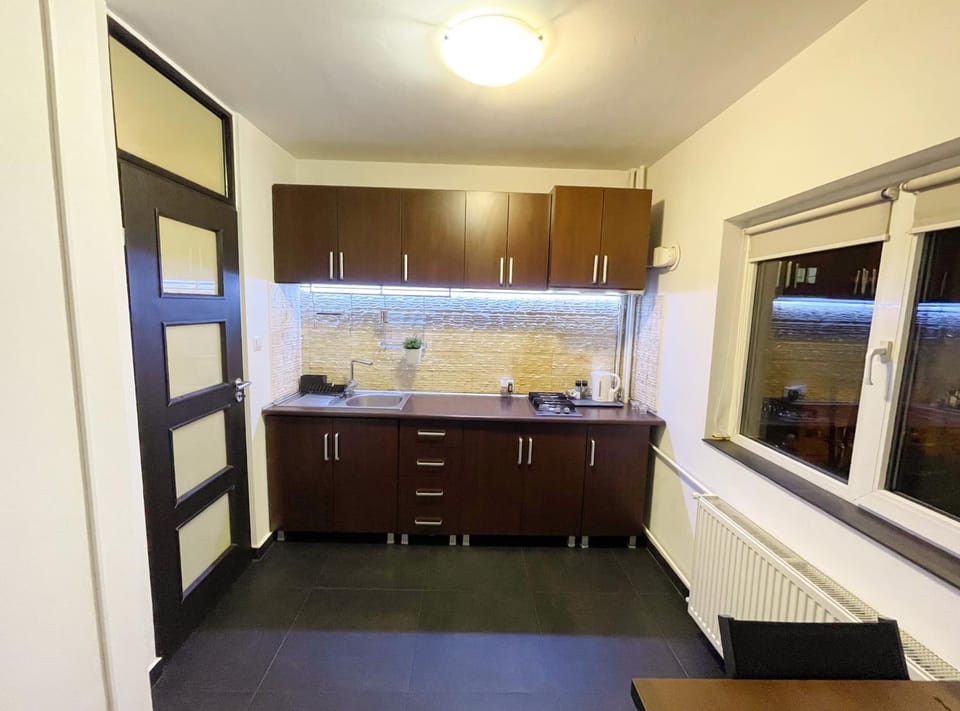 Kitchen or kitchenette, stove