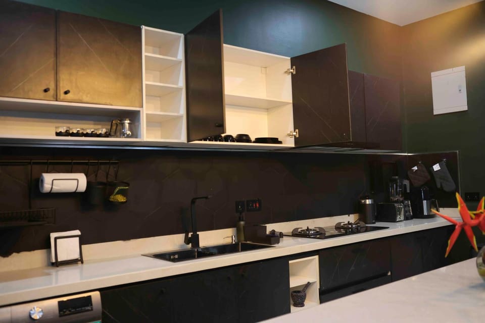Kitchen or kitchenette, stove