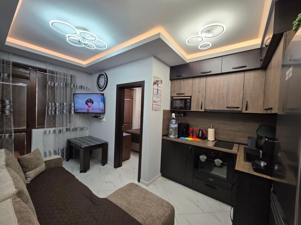 TV and multimedia, Coffee/tea facilities, Kitchen or kitchenette, Living room, Seating area, oven, stove, toaster, air conditioner