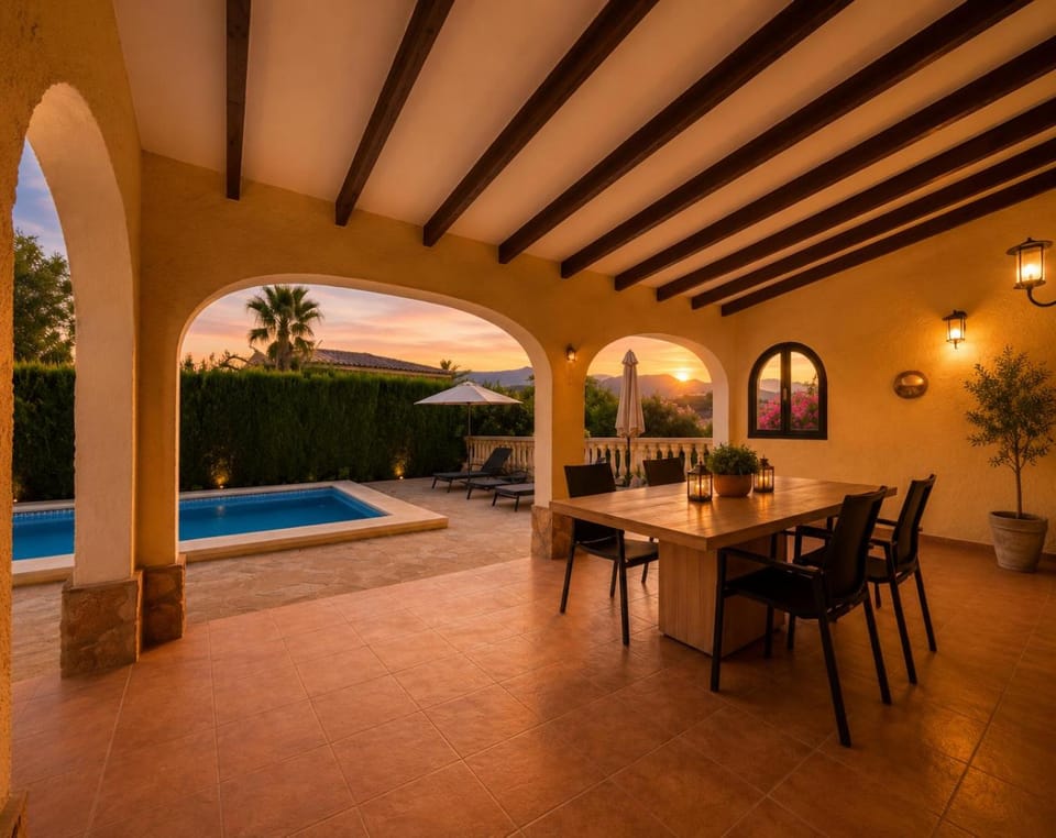 Patio, Natural landscape, Dining area, Pool view, Swimming pool, sunbed