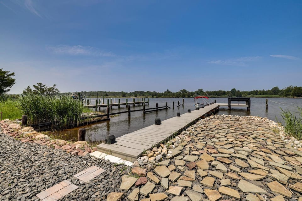 Dock + Backyard Bar: Spacious Barnegat Bay Retreat House in Jersey Shore