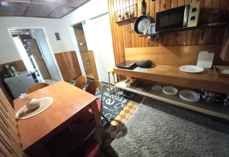 Kitchen or kitchenette, stove