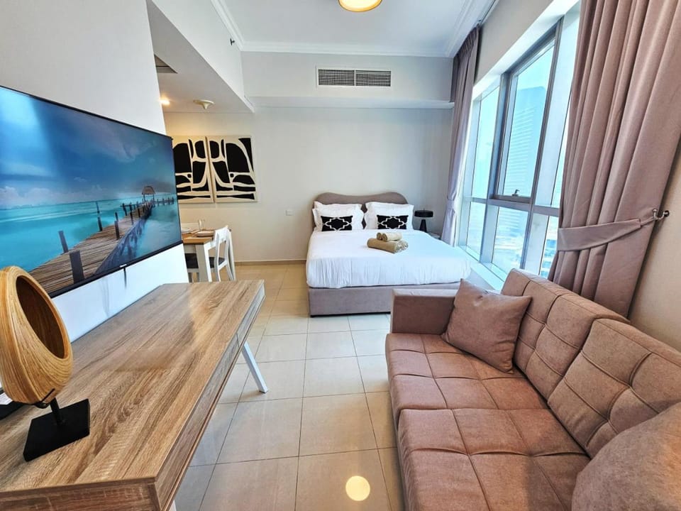 Bed, Living room, Seating area