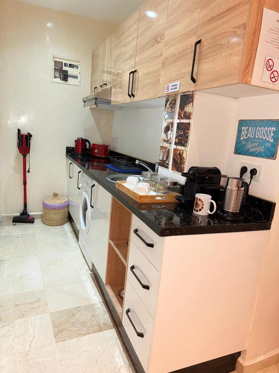 Kitchen or kitchenette, stove, toaster