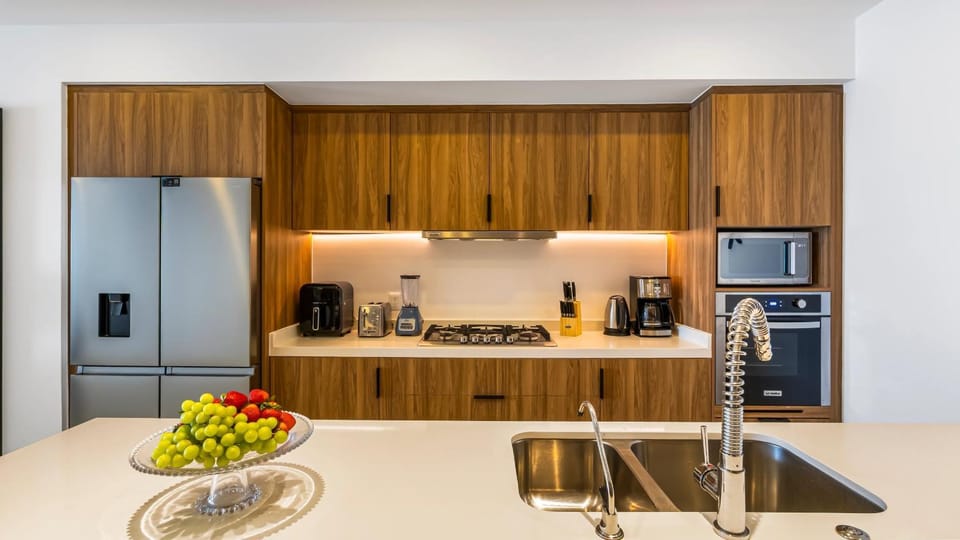 Kitchen or kitchenette, oven, stove, toaster