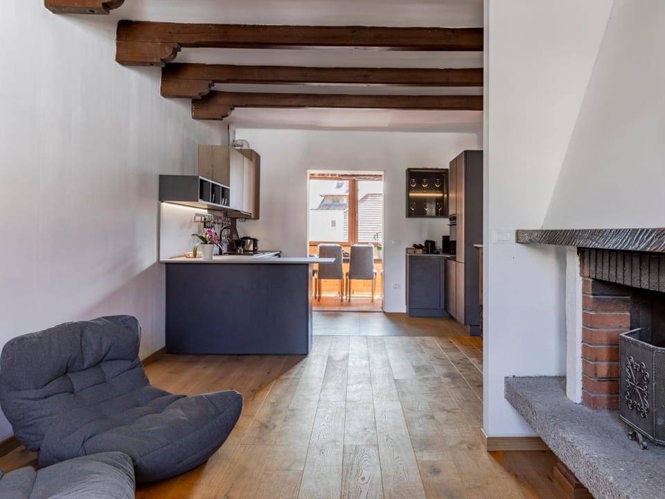 Kitchen or kitchenette, Living room, Seating area, stove