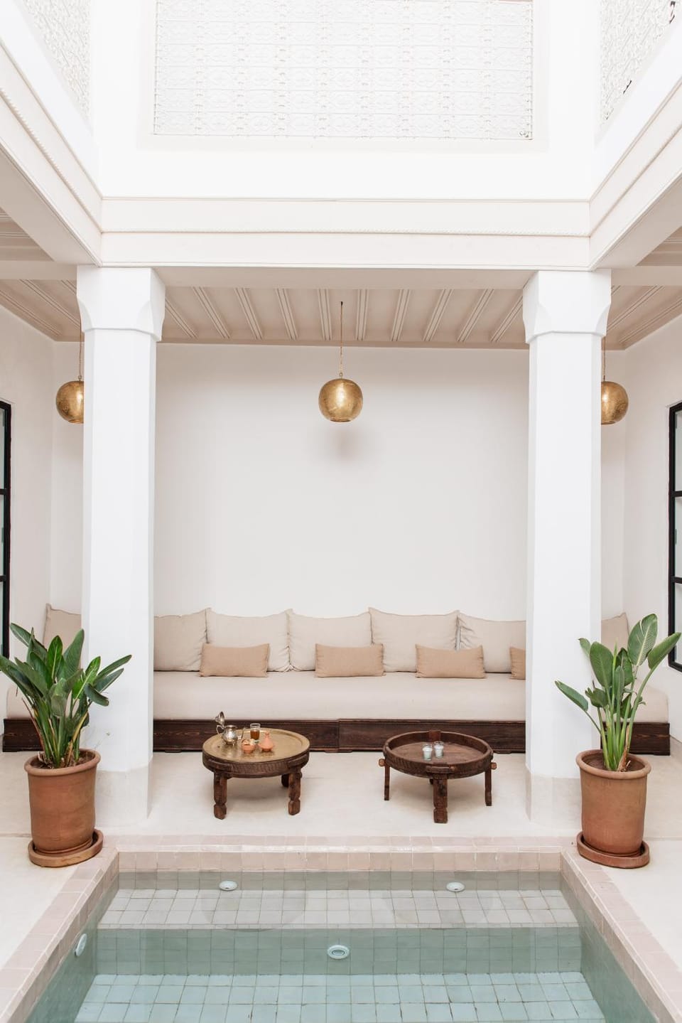 Patio, Living room, Pool view