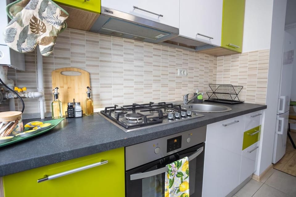 Kitchen or kitchenette, stove