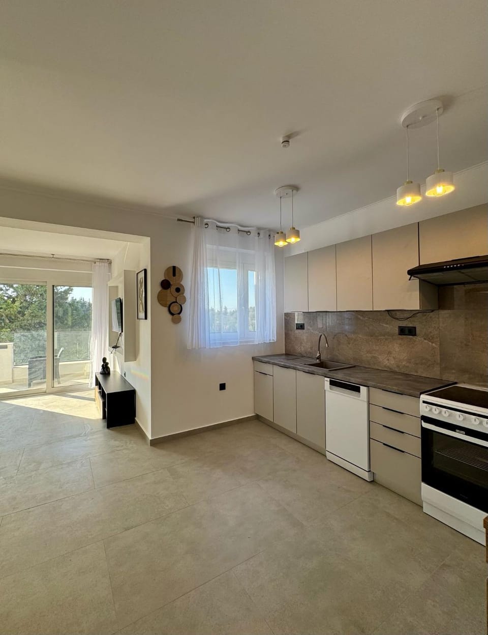 Kitchen or kitchenette, dishwasher, stove