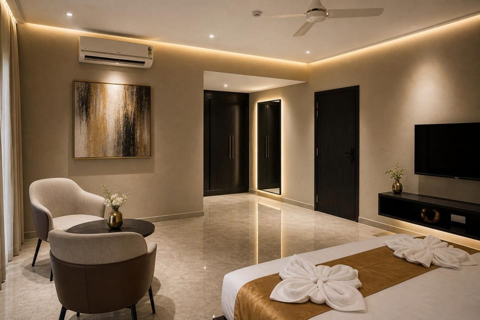 Bedroom, towels, air conditioner