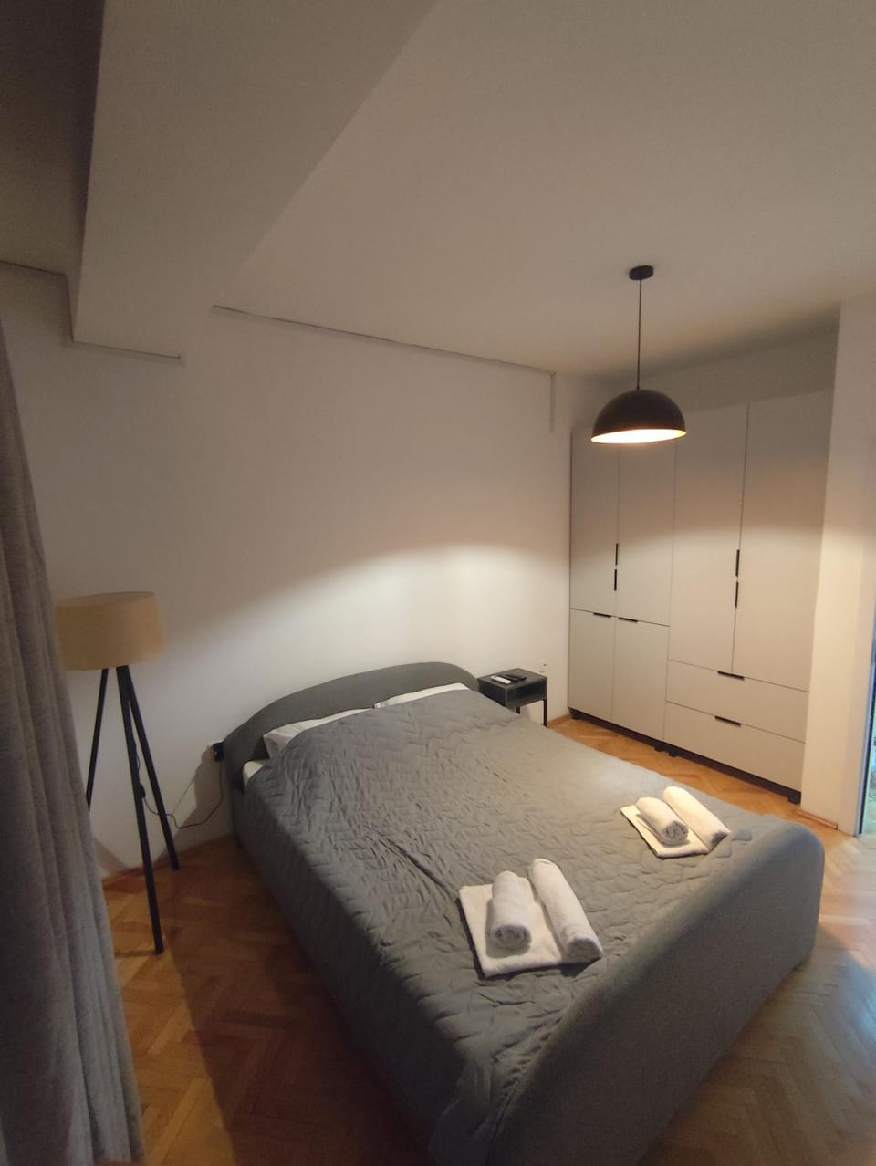 Bed, Photo of the whole room, Bedroom, towels, wardrobe