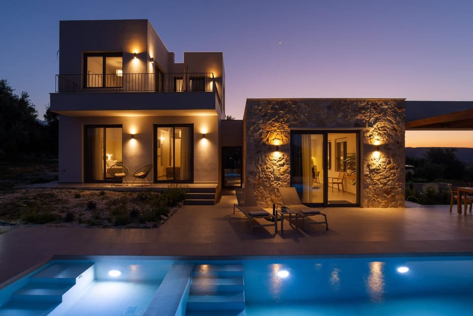Property building, Night, Swimming pool