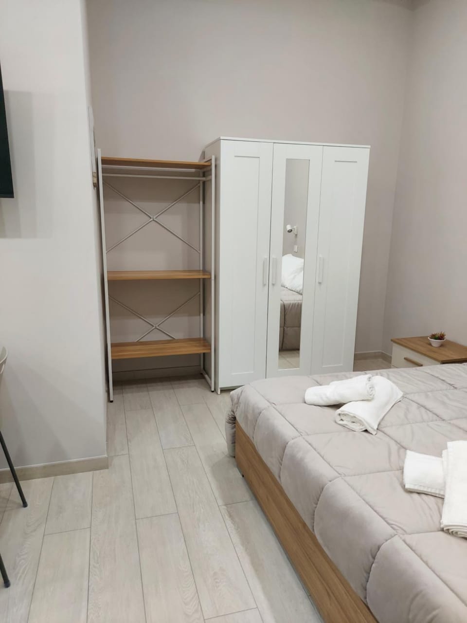 Bed, wardrobe
