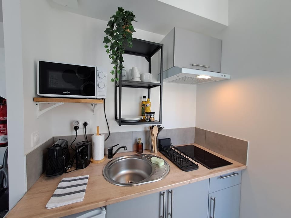 Coffee/tea facilities, Kitchen or kitchenette, stove