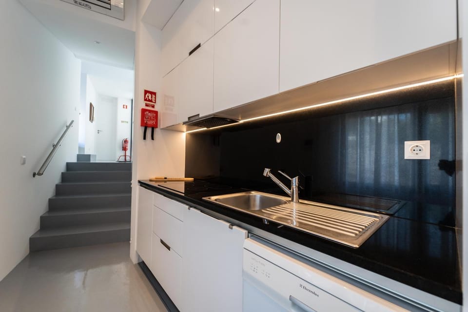 Kitchen or kitchenette, stove