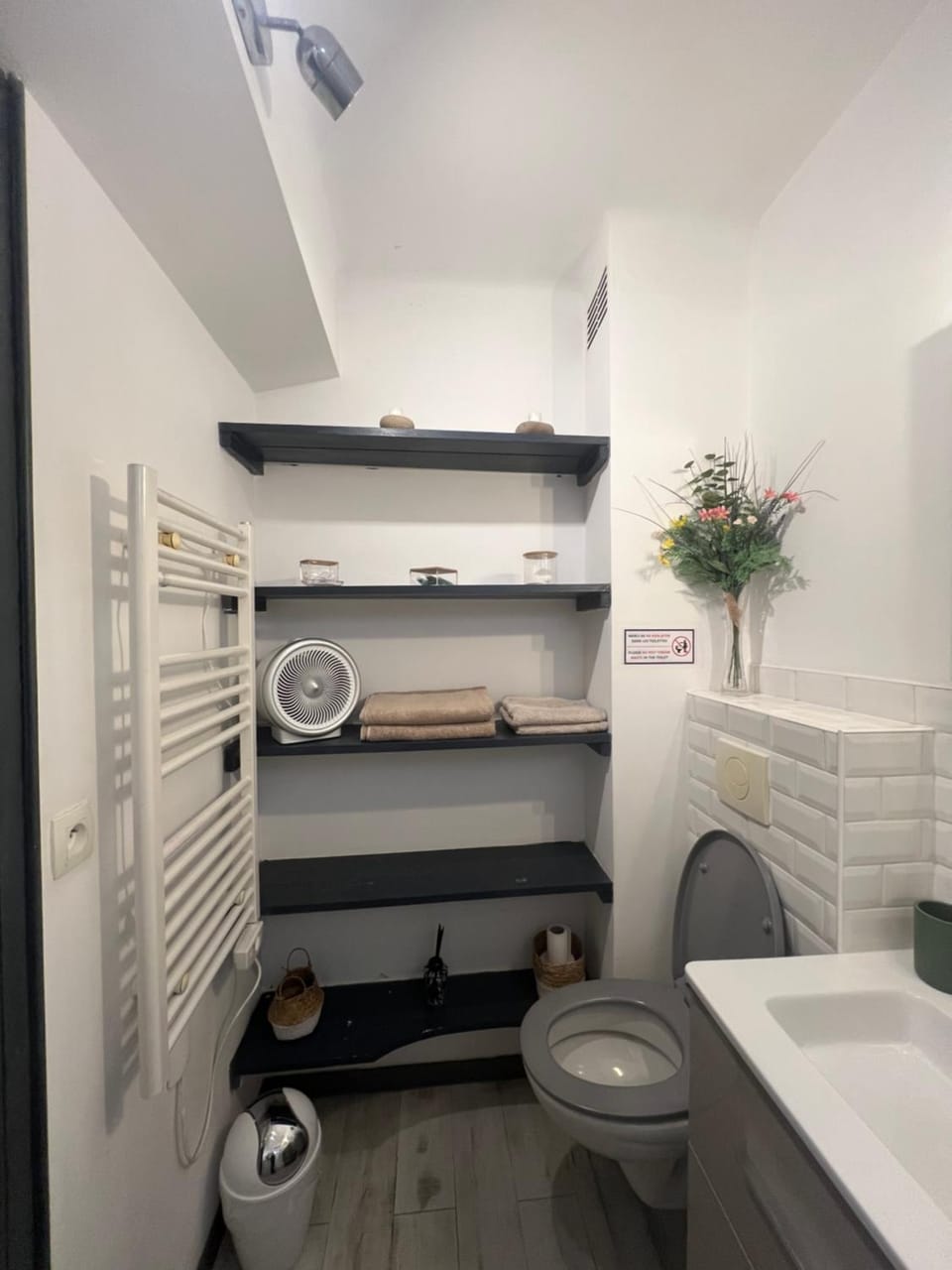 Toilet, Bathroom, hair dryier, towels