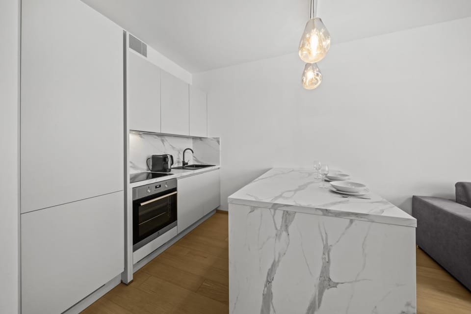 Kitchen or kitchenette, stove