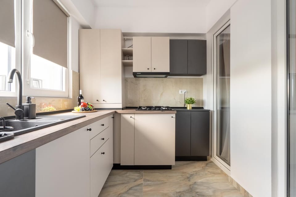 Kitchen or kitchenette, stove
