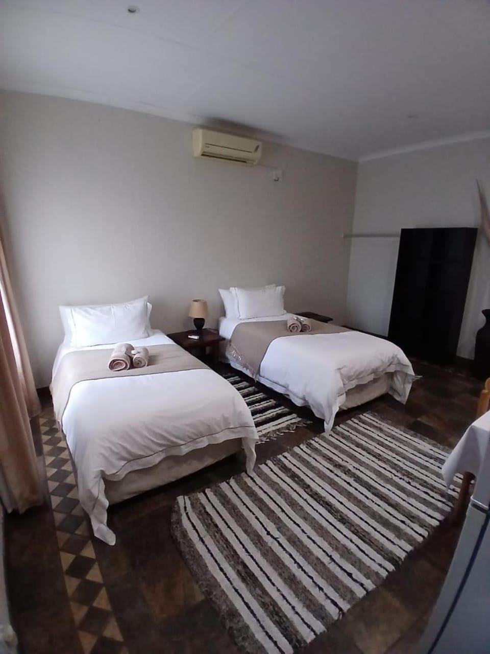 Bed, Photo of the whole room, Bedroom, towels, air conditioner