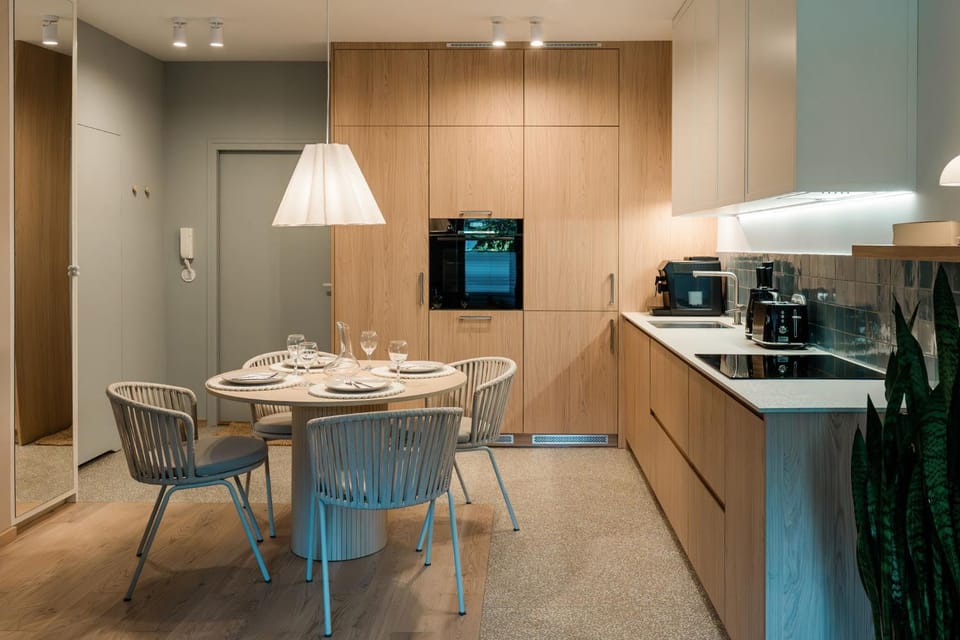 Kitchen or kitchenette, stove