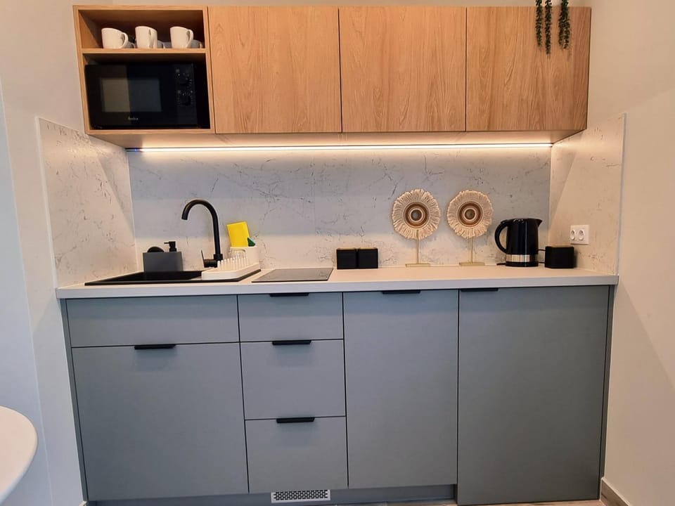 Coffee/tea facilities, Kitchen or kitchenette, Dining area, dishwasher, flat iron, microwave, stove