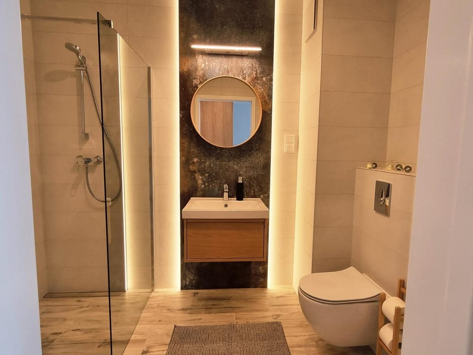 Shower, Toilet, Bathroom, hair dryier, towels