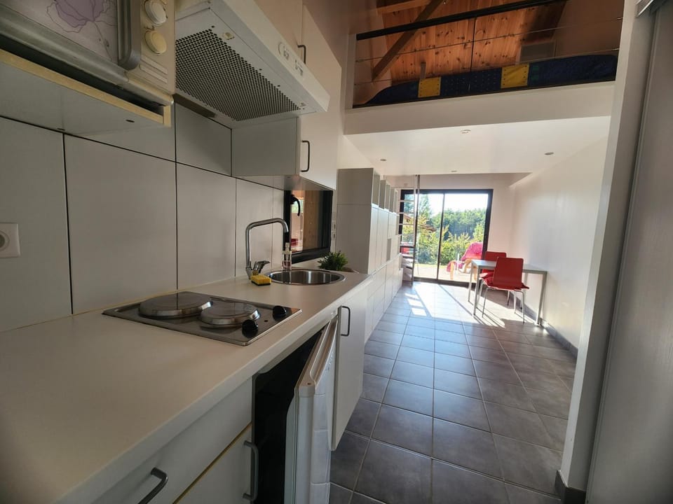 Kitchen or kitchenette, stove