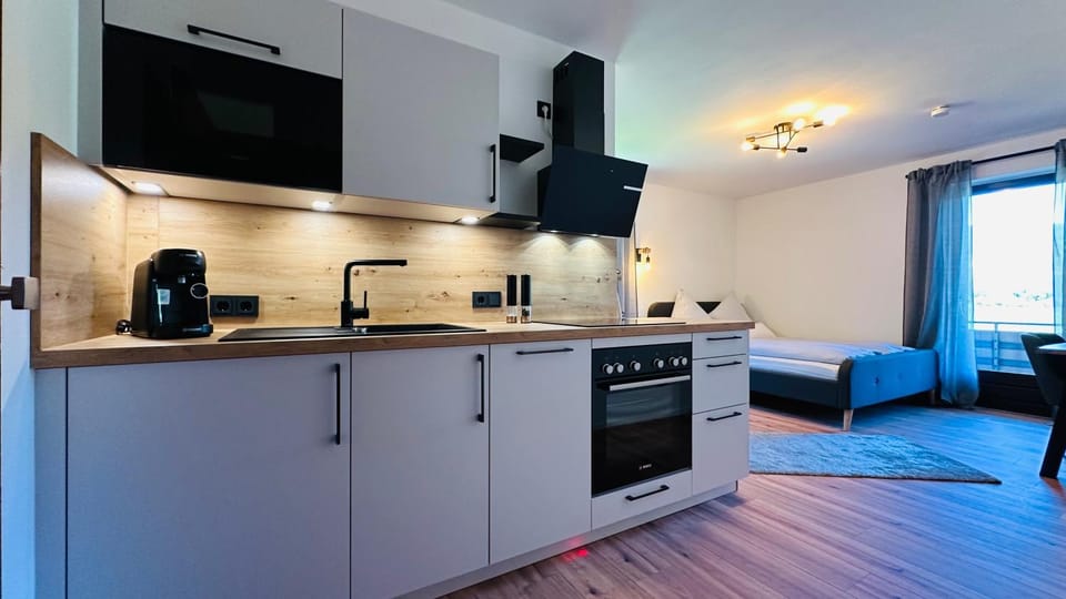 Kitchen or kitchenette, stove