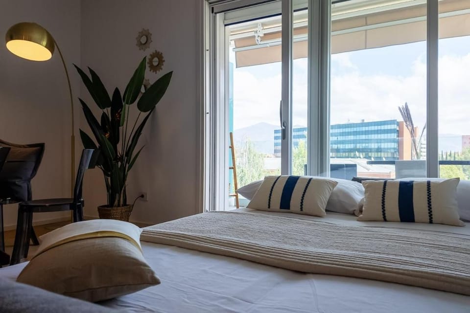 Bed, Living room, Seating area