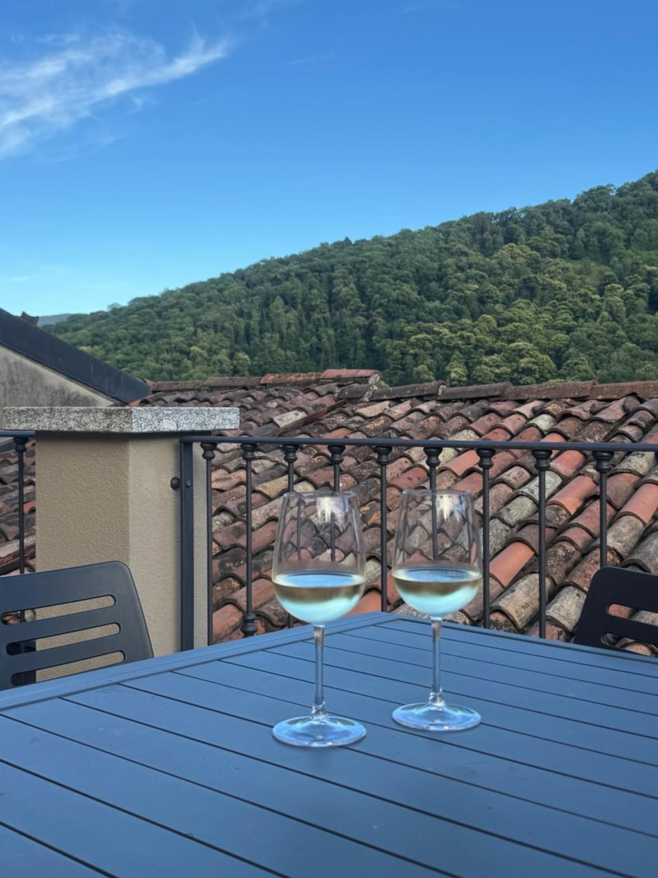 Natural landscape, View (from property/room), Balcony/Terrace, Food and drinks, Dining area, Mountain view
