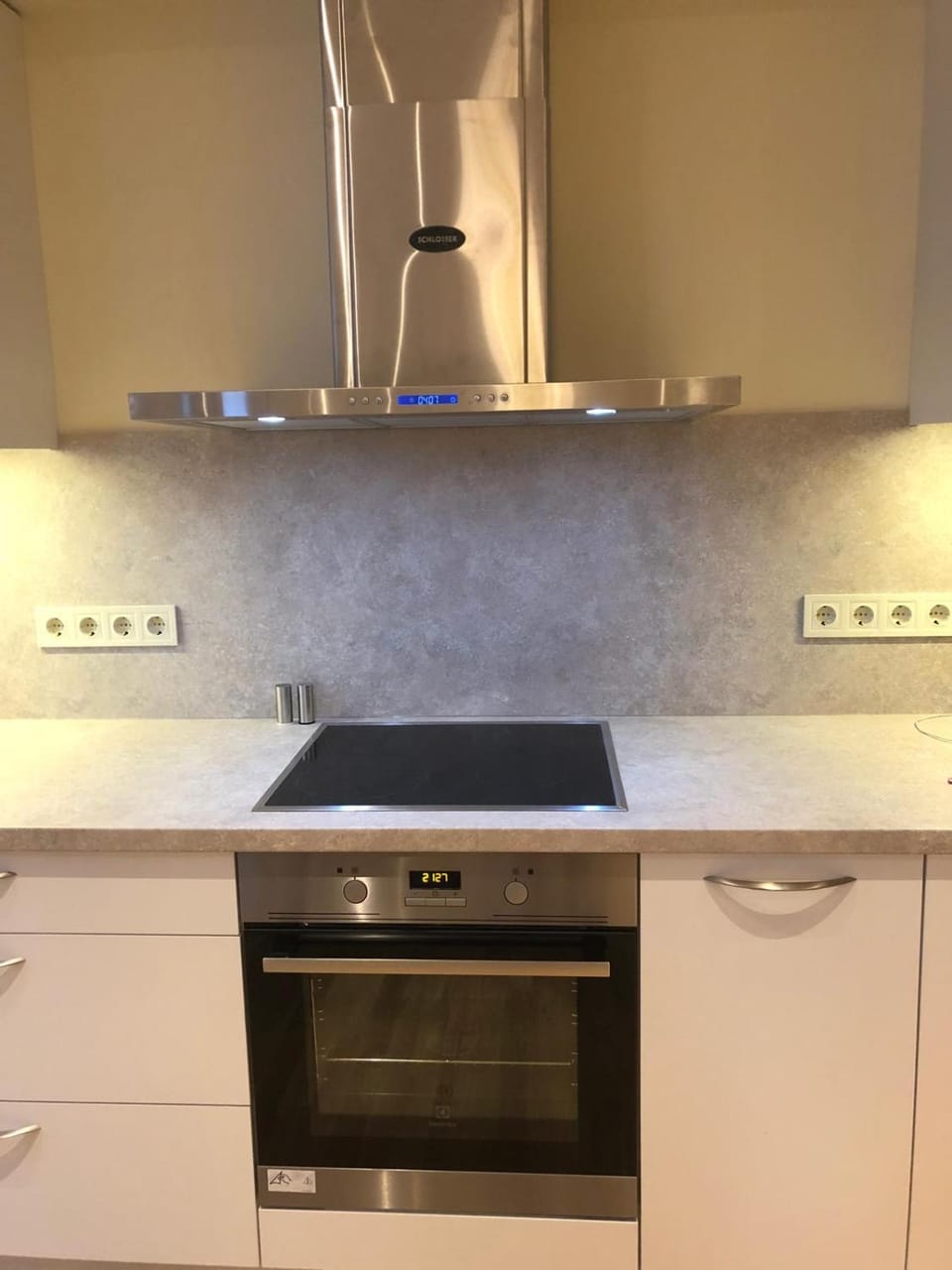 Kitchen or kitchenette, stove