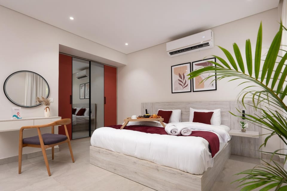 Bed, wardrobe, air conditioner